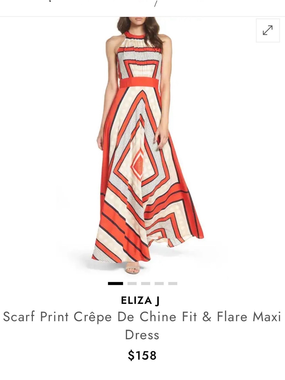 Eliza J Scarf-Print Halter Fit & Flare Maxi Dress in Red, Cream & Black